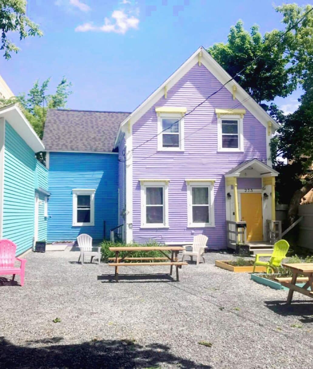 The backyard area of Grace House, with outdoor seating and garden area